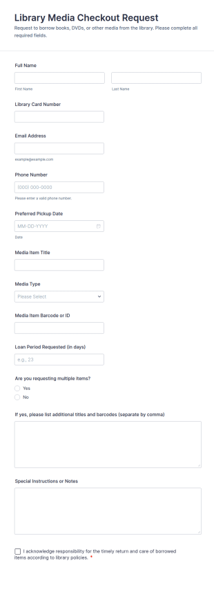 Library Media Checkout Request Form Template