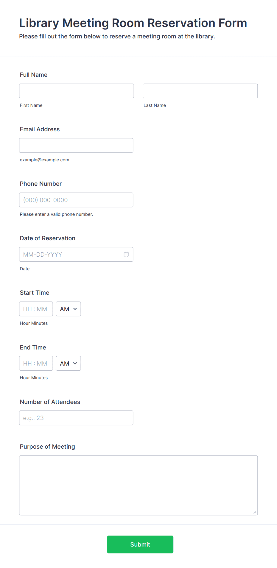 Library Meeting Room Reservation Form Template | Jotform