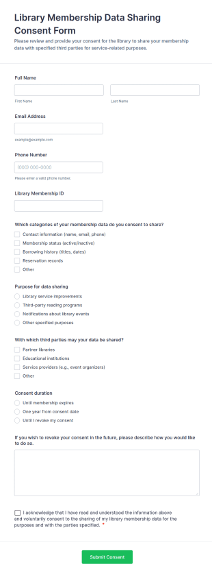 Library Membership Data Sharing Consent Form Template