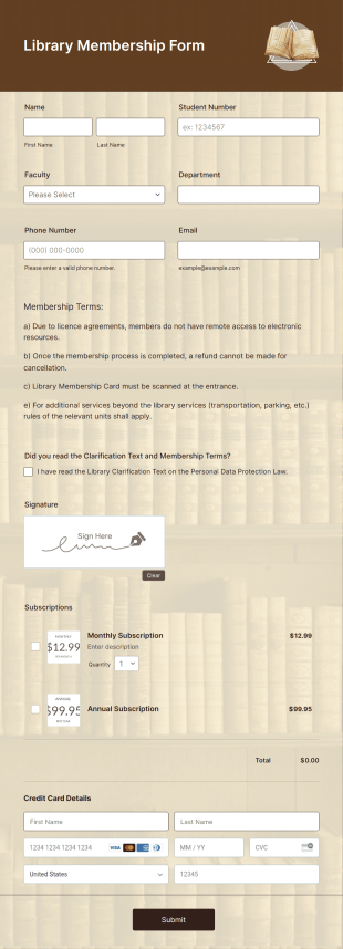 Library Membership Form Template