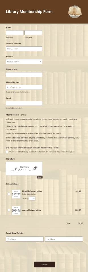 Library Membership Form Template
