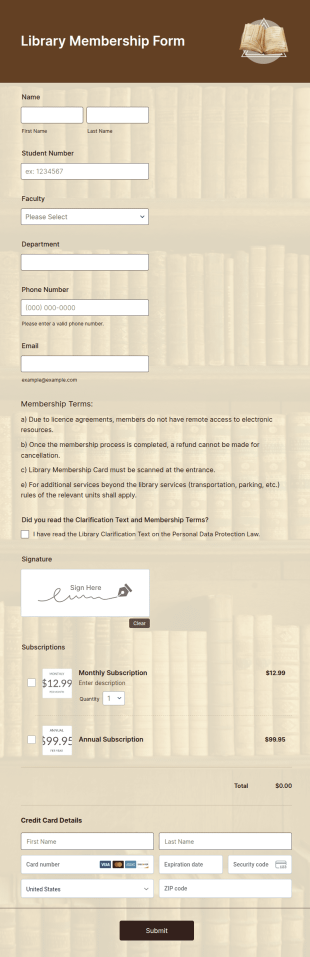 Library Membership Form Template