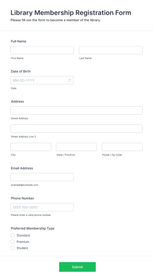 Library Membership Registration Form Form Template