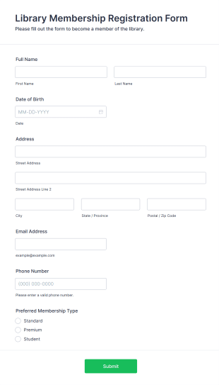 Library Membership Registration Form Template