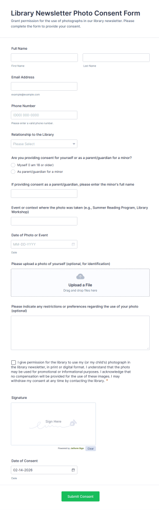 Library Newsletter Photo Consent Form Template