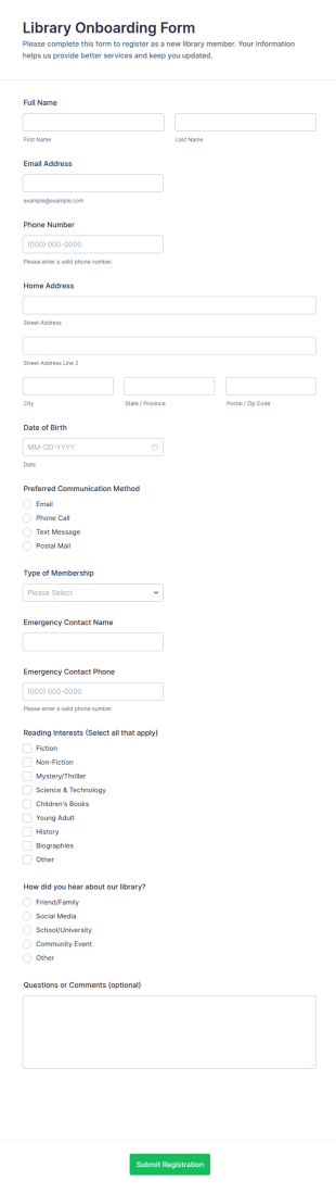 Library Onboarding Form Template