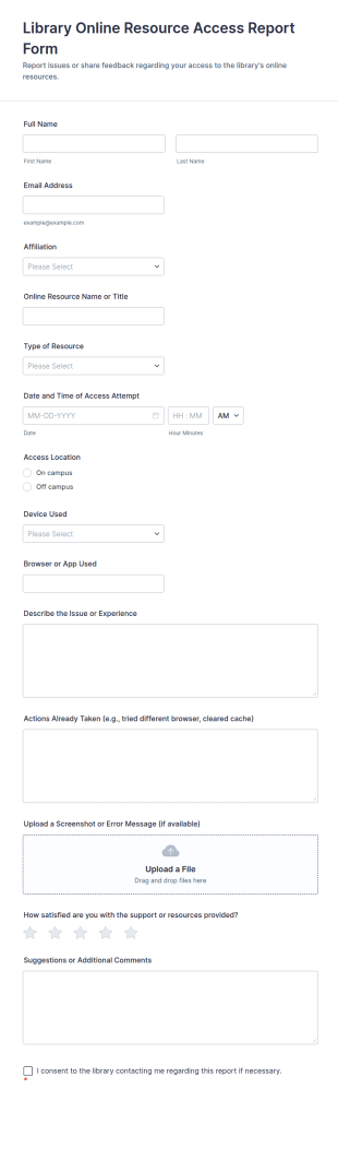 Library Online Resource Access Report Form Template
