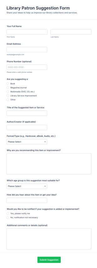 Library Patron Suggestion Form Template