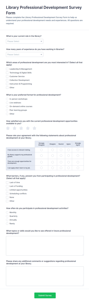 Library Professional Development Survey Form Template