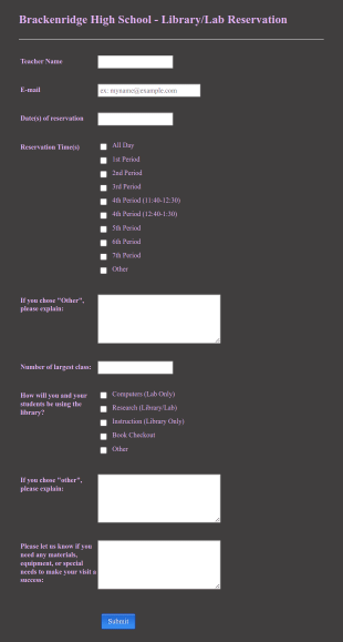 Library Reservation Form Template