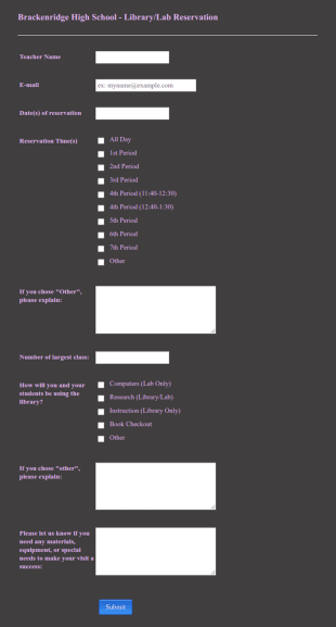 Library Reservation Form Template