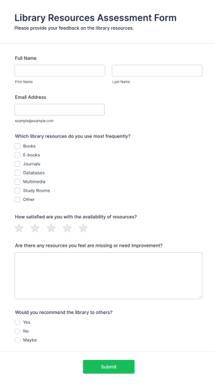 Library Resources Assessment Form Template