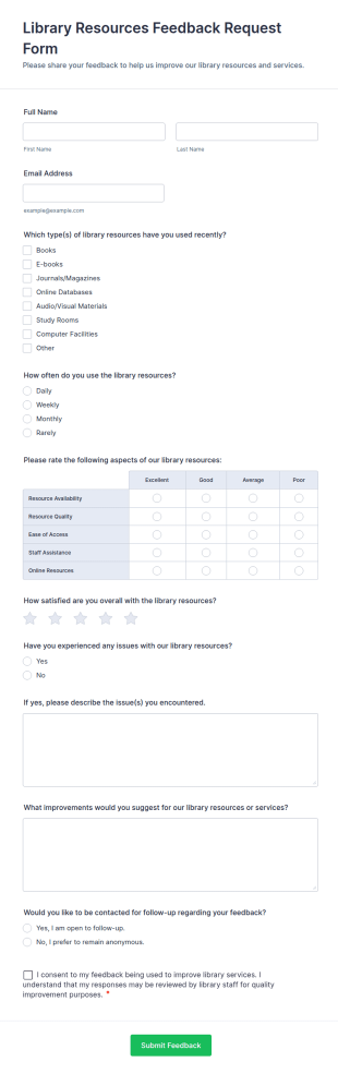 Library Resources Feedback Request Form Template