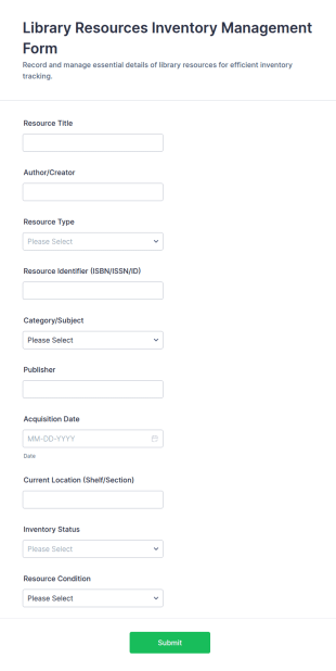 Library Resources Inventory Management Form Template