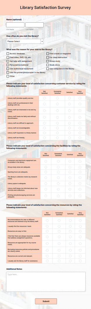 Library Satisfaction Survey Form Template