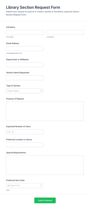 Library Section Request Form Template
