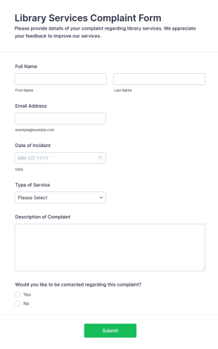 Library Services Complaint Form Template