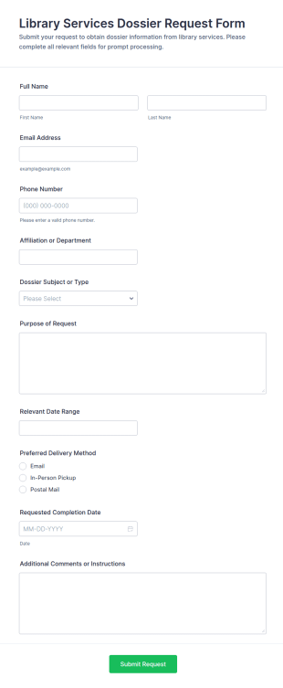 Library Services Dossier Request Form Template