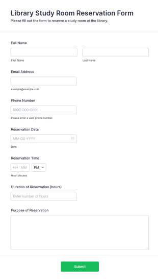 Library Study Room Reservation Form Template