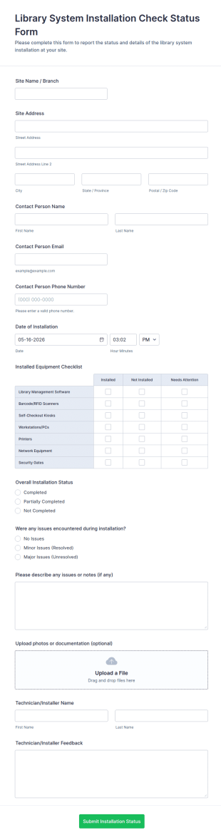 Library System Installation Check Status Form Template