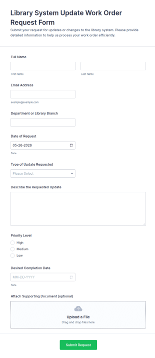 Library System Update Work Order Request Form Template