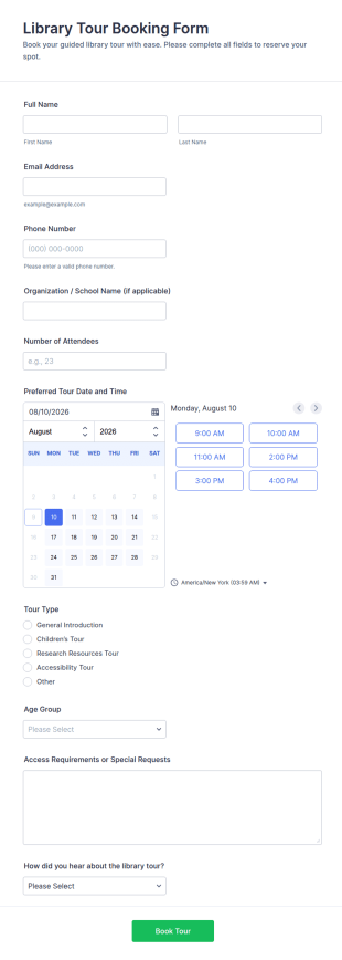 Library Tour Booking Form Template