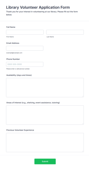 Library Volunteer Application Form Form Template