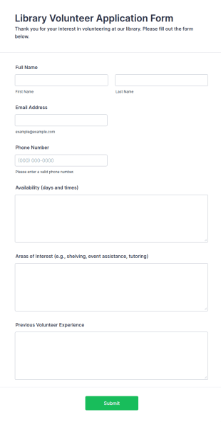 Library Volunteer Application Form Template