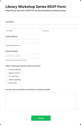 Library Workshop Series RSVP Form Template