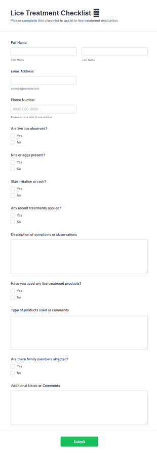 Lice Treatment Checklist 🧴 Form Template