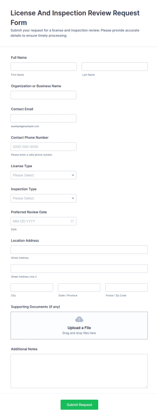 License And Inspection Review Request Form Template