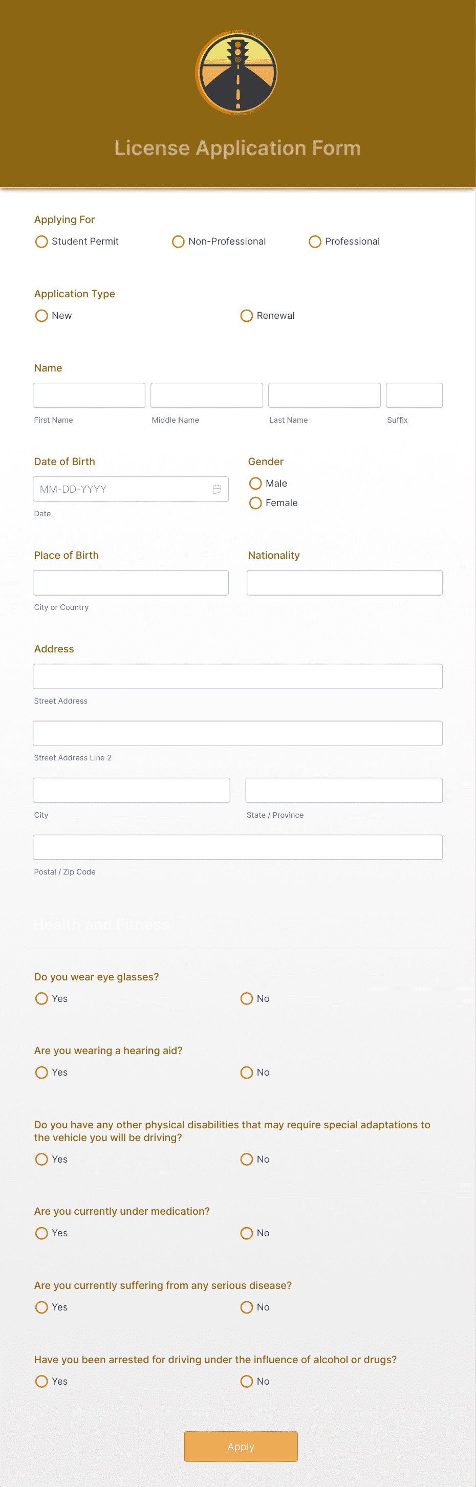 License Application Form Template | Jotform