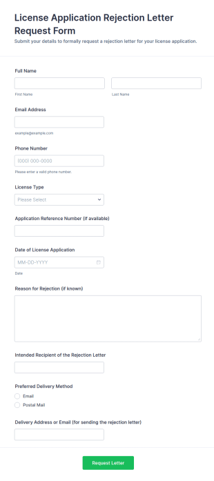 License Application Rejection Letter Request Form Template
