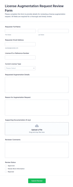 License Augmentation Request Review Form Template