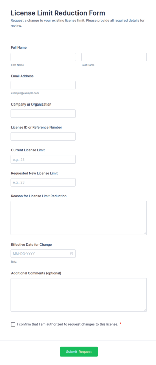 License Limit Reduction Form Template