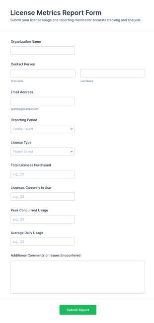 License Metrics Report Form Template