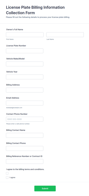 License Plate Billing Information Collection Form Template
