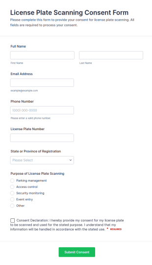 License Plate Scanning Consent Form Template