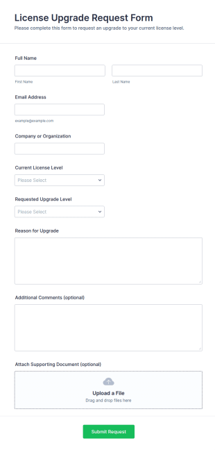 License Upgrade Request Form Template