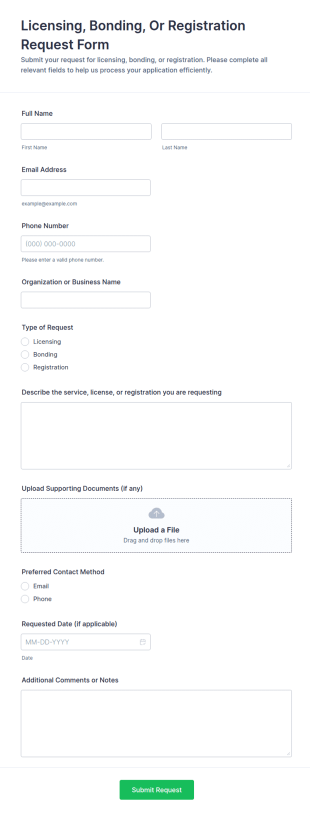 Licensing, Bonding, Or Registration Request Form Template
