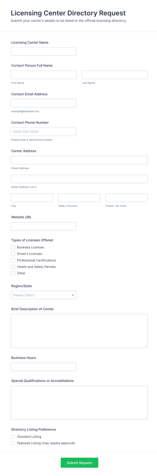 Licensing Center Directory Request Form Template