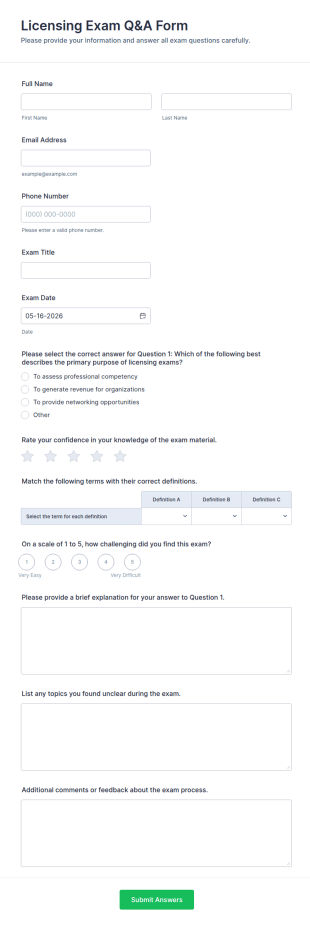Licensing Exam Q&A Form Template
