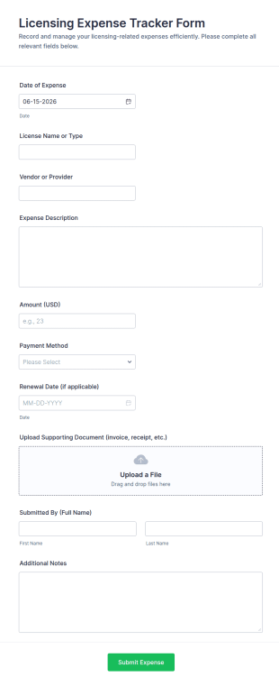 Licensing Expense Tracker Form Template