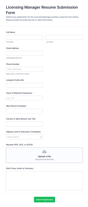 Licensing Manager Resume Submission Form Template