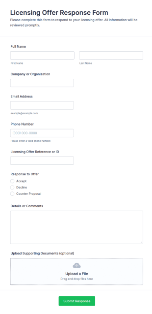 Licensing Offer Response Form Template