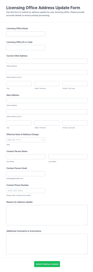 Licensing Office Address Update Form Template