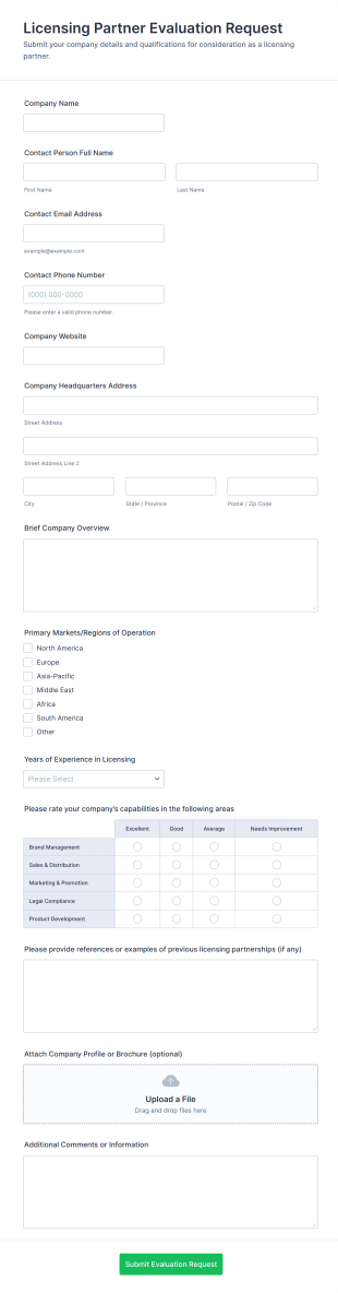 Licensing Partner Evaluation Request Form Template