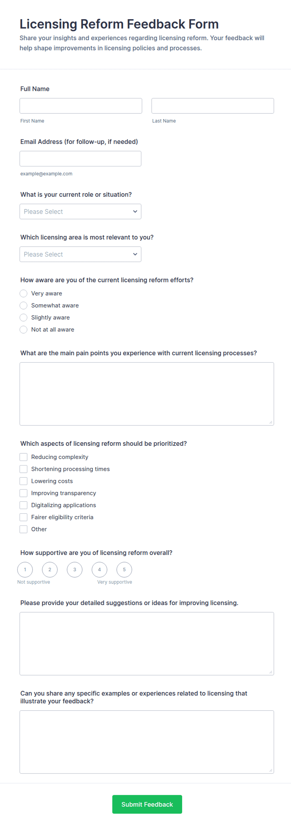 Licensing Reform Feedback Form Template | Jotform