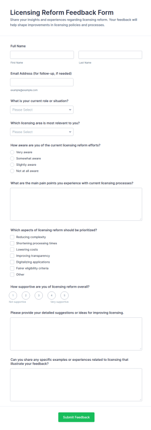 Licensing Reform Feedback Form Template