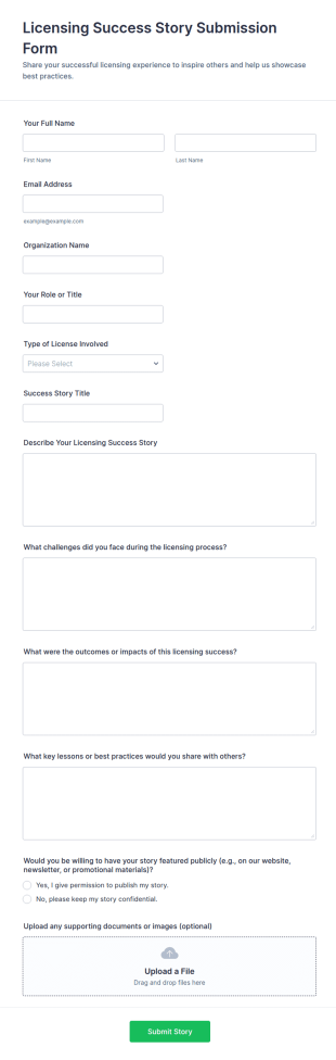 Licensing Success Story Submission Form Template
